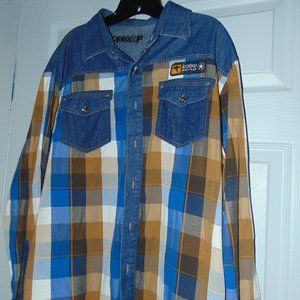 HUNT CLUB COOGIE JEAN DENIM & PLAID SHIRT